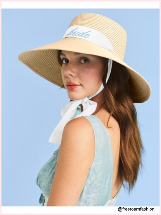 Embroidered Straw Sun Hat - Bachelorette Gift, Wide Brim Beach Hat main image 4